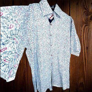Axxess Men's Cuffed Button Up XXXL Shirt Blue 3X Blue Red Safety Pen Nerd Preppy